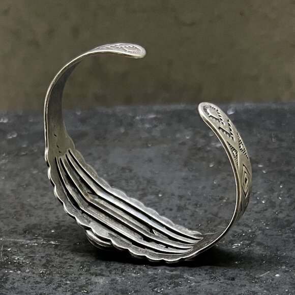 Vintage Native American Sterling Silver Turquoise Open Cuff Bracelet - Picture 7 of 9